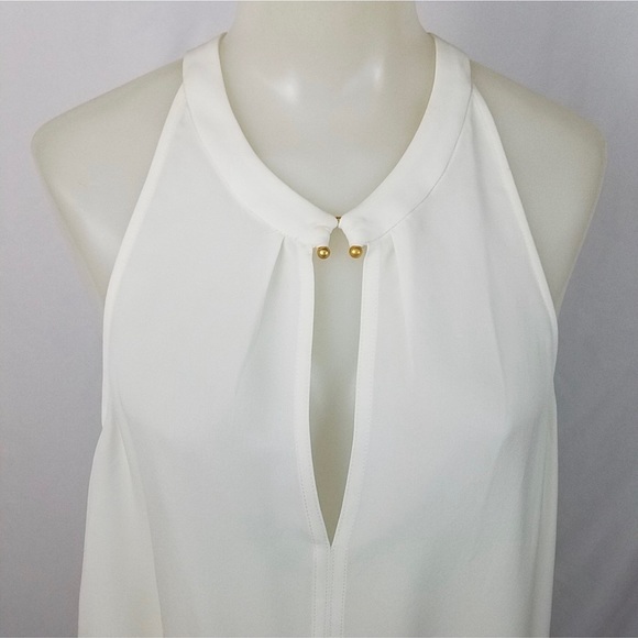 A.L.C. White Silk Tank Blouse, Keyhole neck, metal detail - Picture 5 of 12